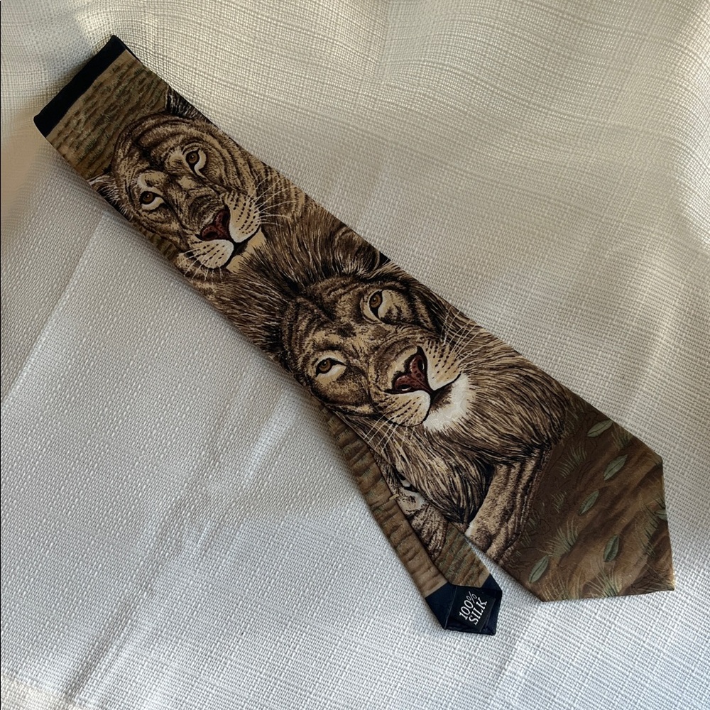 Marc Dennis “Dynamic Duo” Endangered Species Lion Print Silk Tie